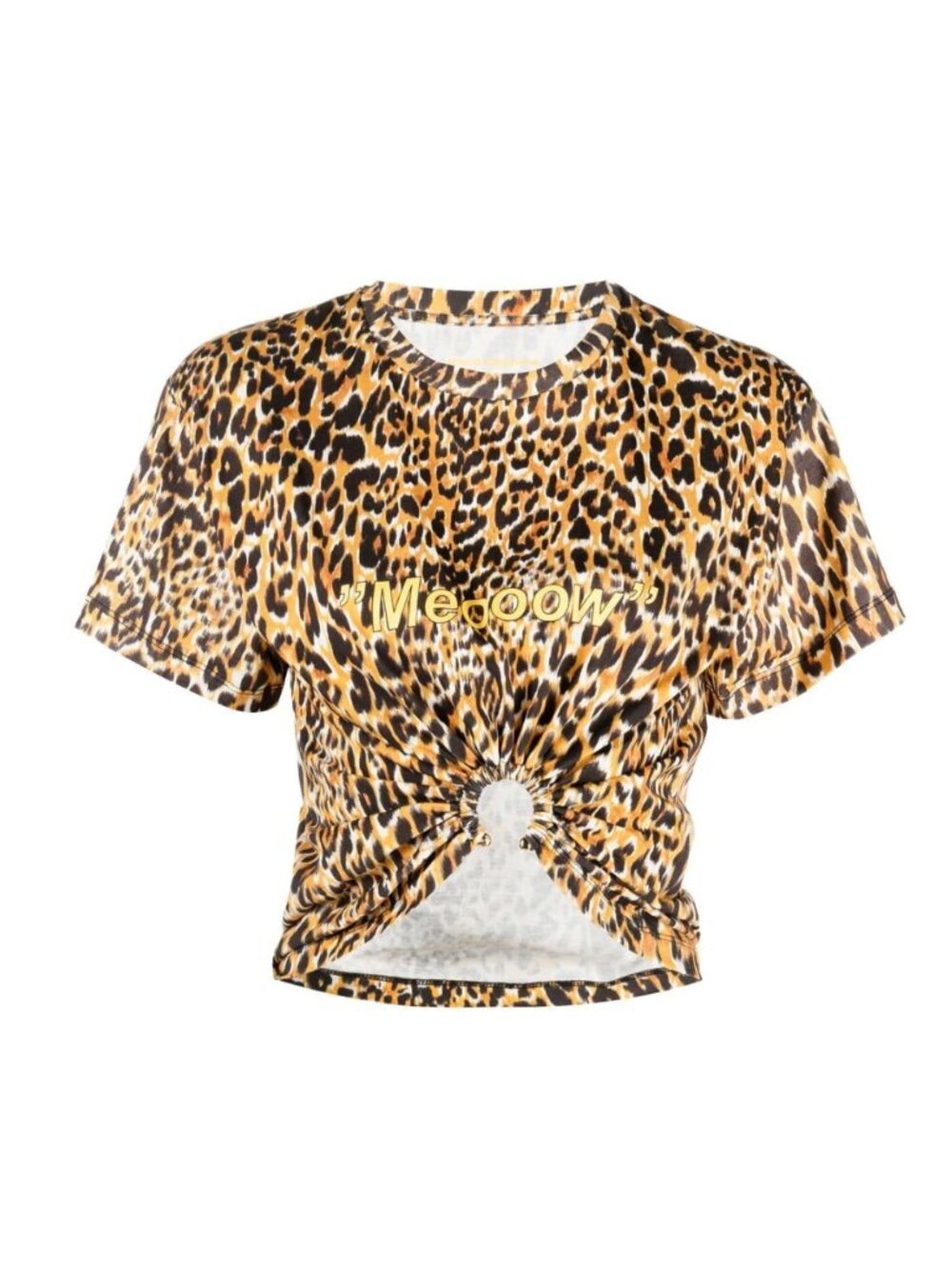 NWOT PACO RABANNE WOMEN Leopard "Meooow" Print Cropped T-Shirt size small